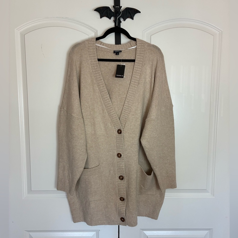 Vegan Cashmere Boyfriend Cardigan V-Neck Sweater Button Up Front, NWT size 3X - Picture 3 of 11